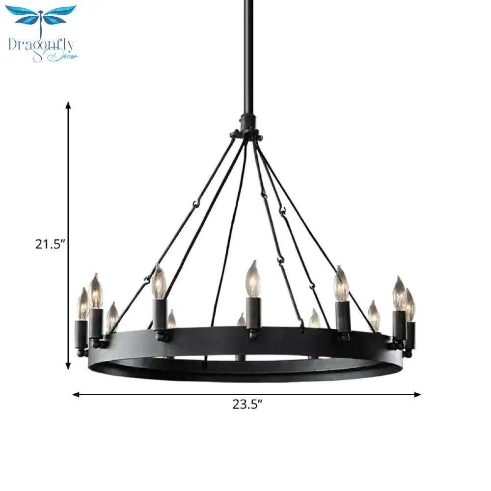 Traditional Black Metal Pendant Light With Candle Design 12/18 - Light