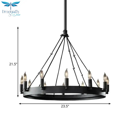 Traditional Black Metal Pendant Light With Candle Design 12/18 - Light