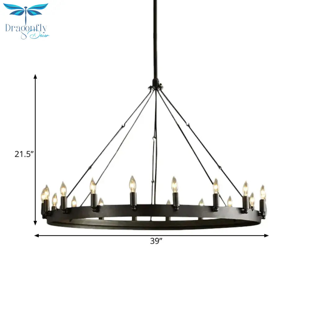 Traditional Black Metal Pendant Light With Candle Design 12/18 - Light