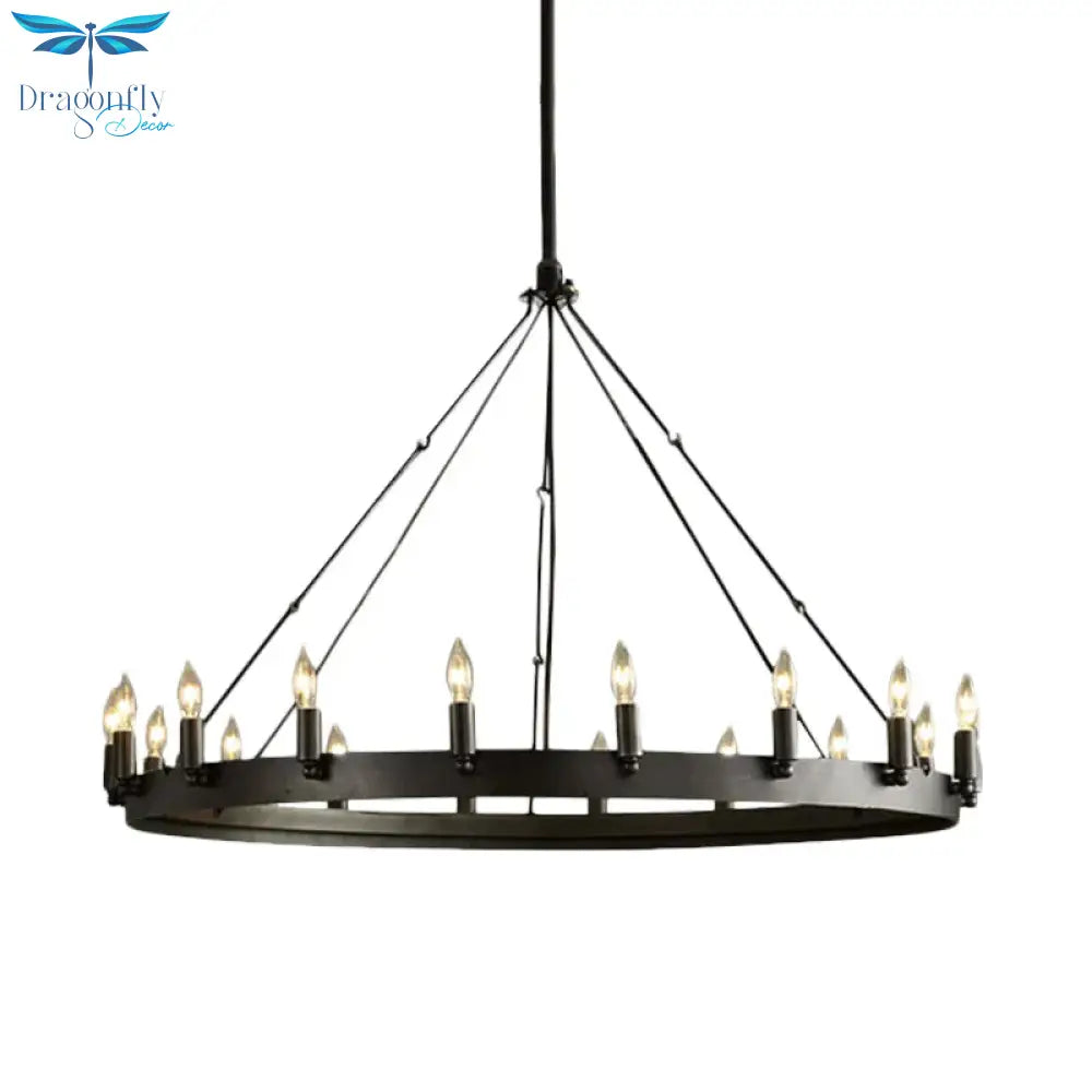 Traditional Black Metal Pendant Light With Candle Design 12/18 - Light