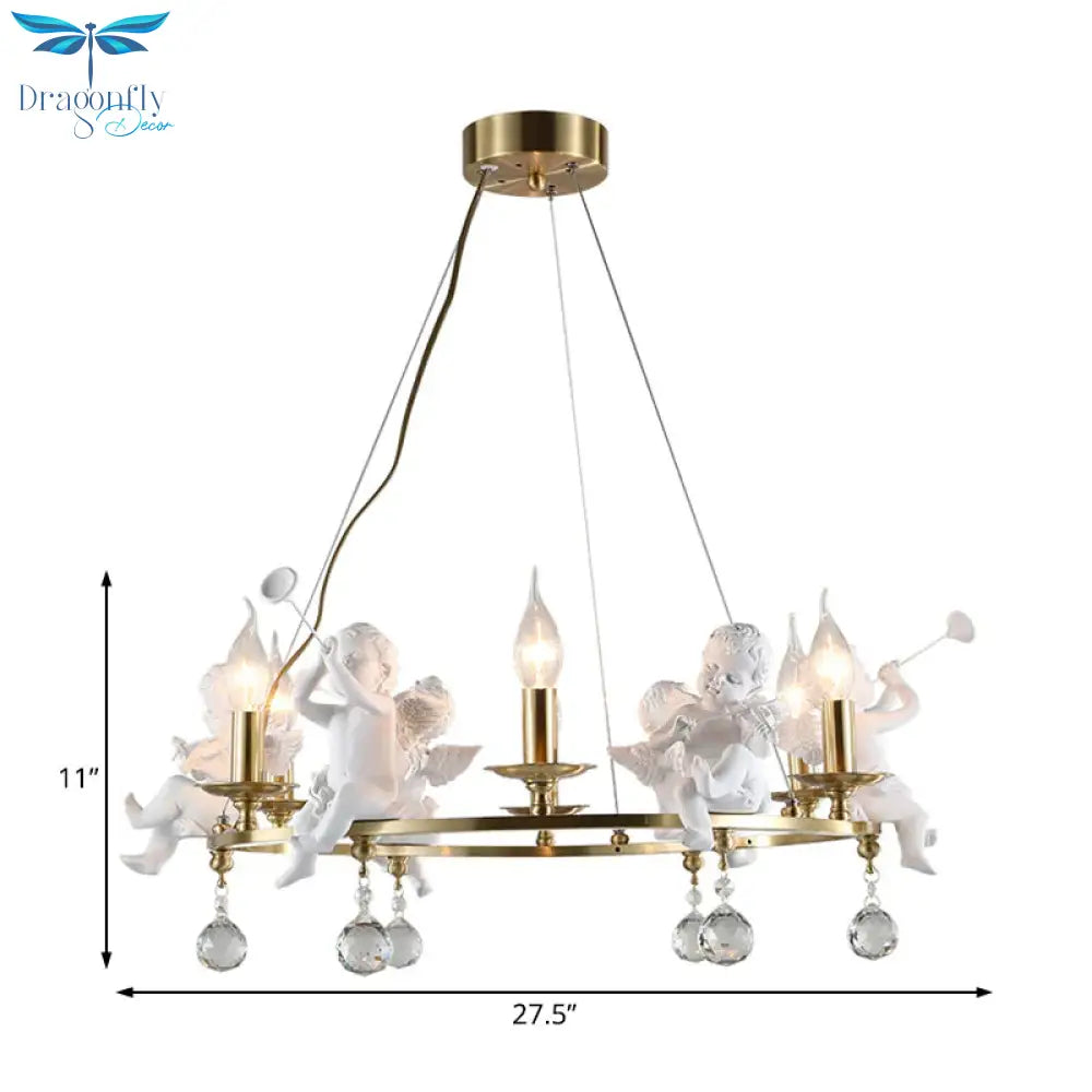 Traditional Candle Hanging Chandelier Metal 3/6/8 Bulbs Suspension Light In Brass With Angel