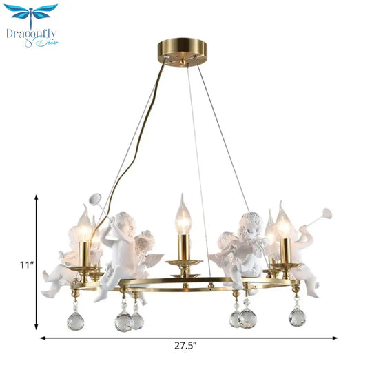 Traditional Candle Hanging Chandelier Metal 3/6/8 Bulbs Suspension Light In Brass With Angel