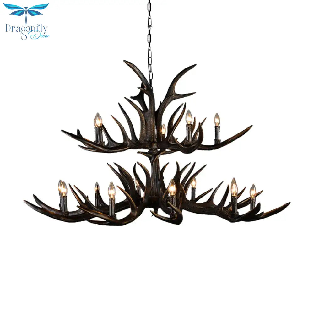 Traditional Candle Hanging Lamp 6/10/15 Bulbs Resin Chandelier Light Fixture In Black For Store