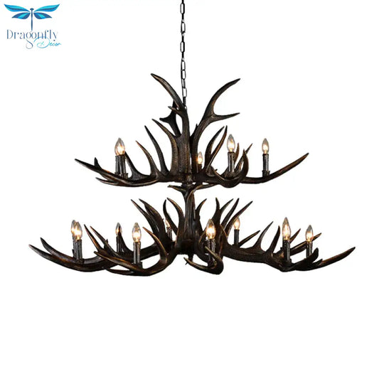 Traditional Candle Hanging Lamp 6/10/15 Bulbs Resin Chandelier Light Fixture In Black For Store