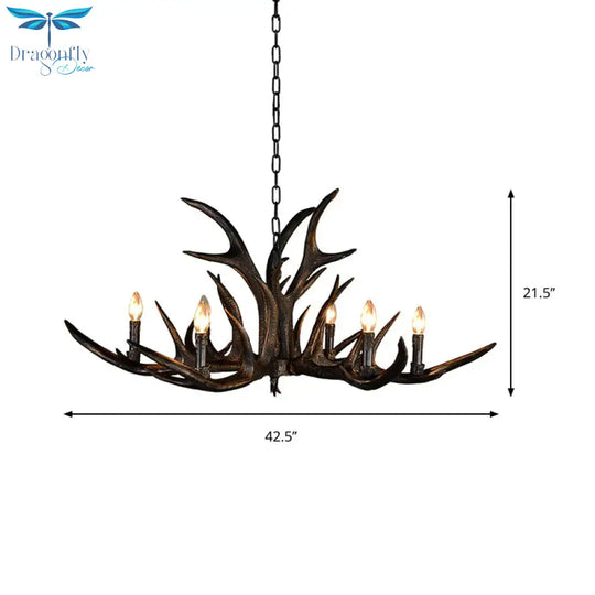 Traditional Candle Hanging Lamp 6/10/15 Bulbs Resin Chandelier Light Fixture In Black For Store