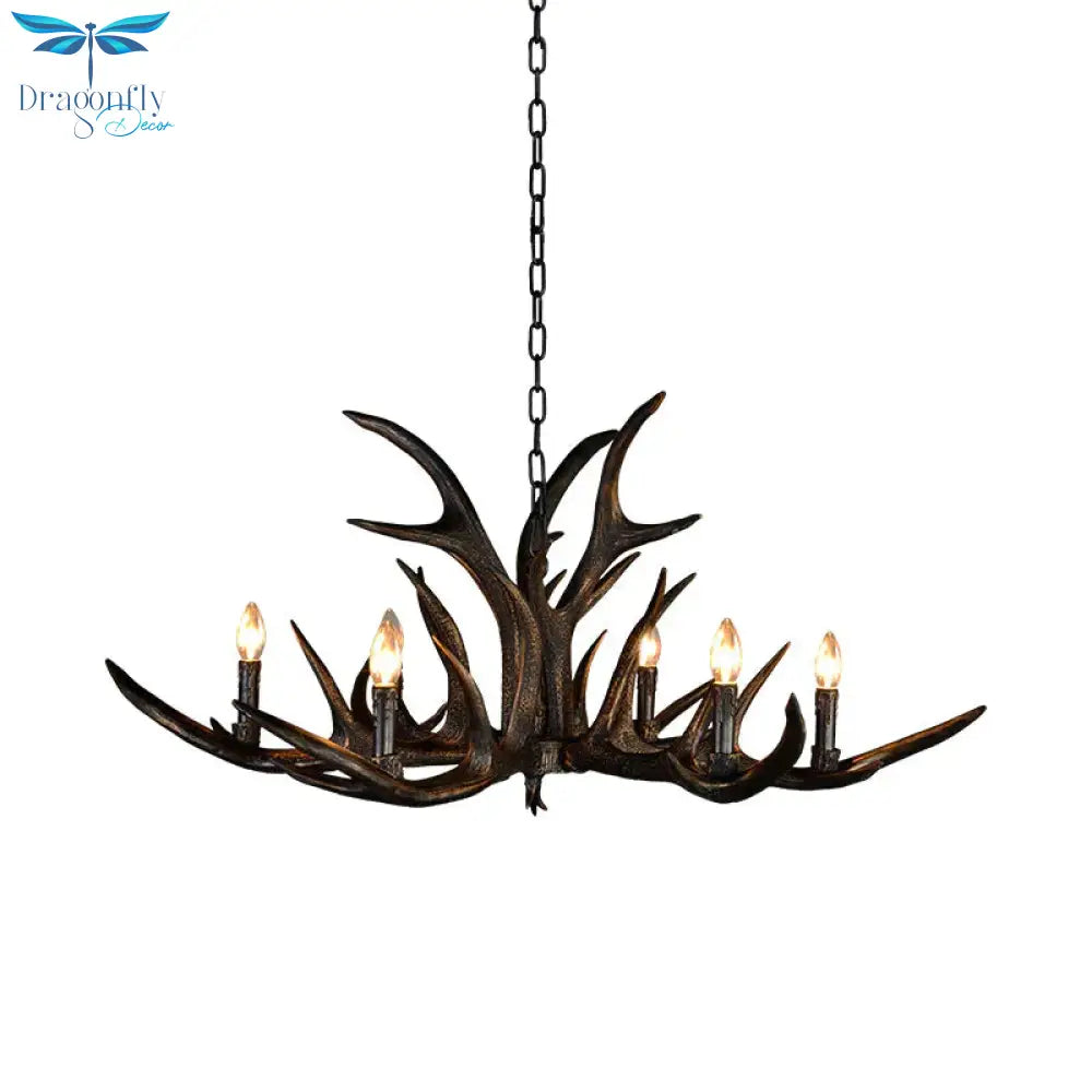 Traditional Candle Hanging Lamp 6/10/15 Bulbs Resin Chandelier Light Fixture In Black For Store