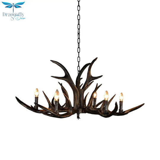 Traditional Candle Hanging Lamp 6/10/15 Bulbs Resin Chandelier Light Fixture In Black For Store
