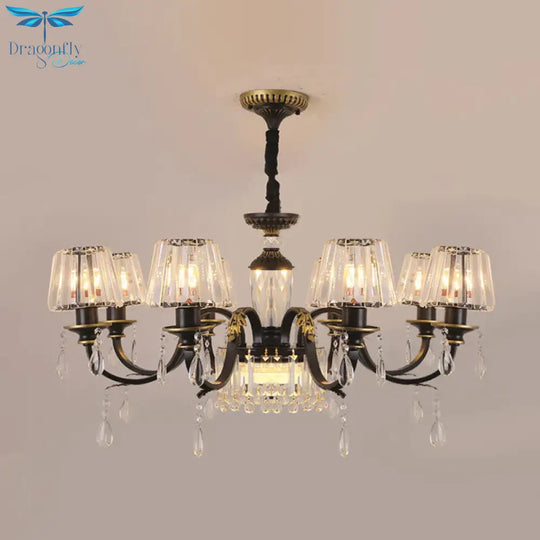 Traditional Cone Down Lighting 6/8 Heads Clear Crystal Glass Chandelier Light Fixture In Black With