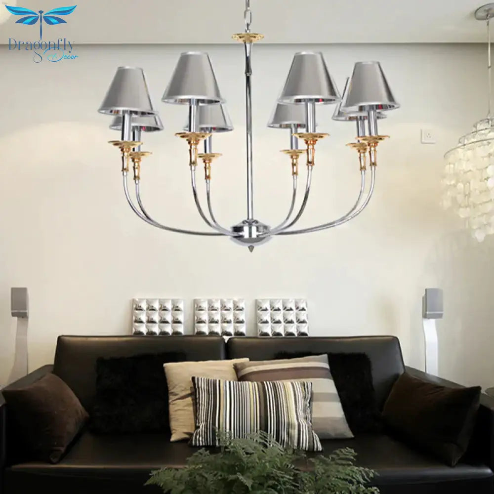 Traditional Cone Shape Chandelier 3/4/6 - Head Fabric Hanging Pendant In Black/Chrome With Swooping