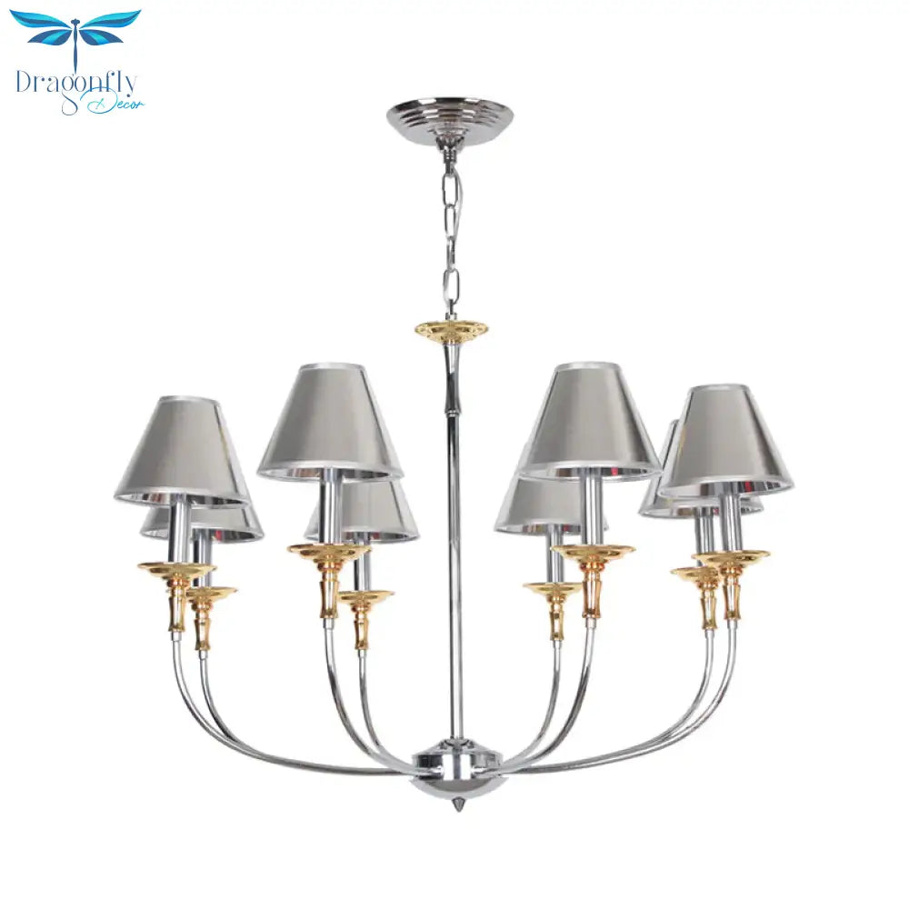 Traditional Cone Shape Chandelier 3/4/6 - Head Fabric Hanging Pendant In Black/Chrome With Swooping