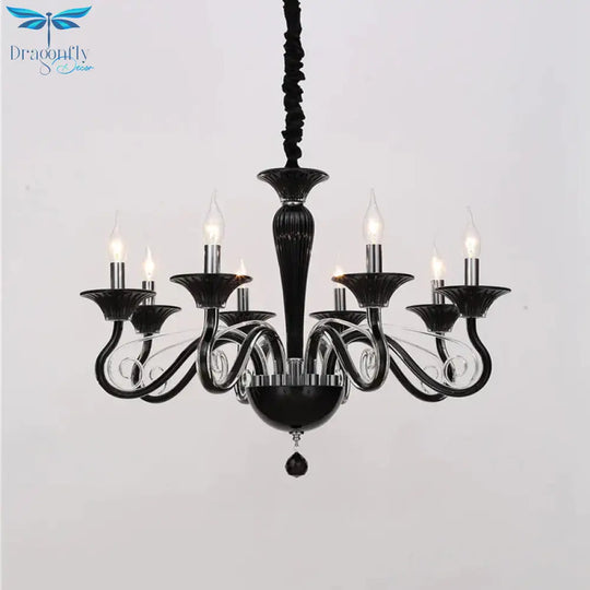 Traditional Curved Arm Pendant Chandelier 6/8/10 Heads White/Black/Blue Glass Ceiling Hanging Light