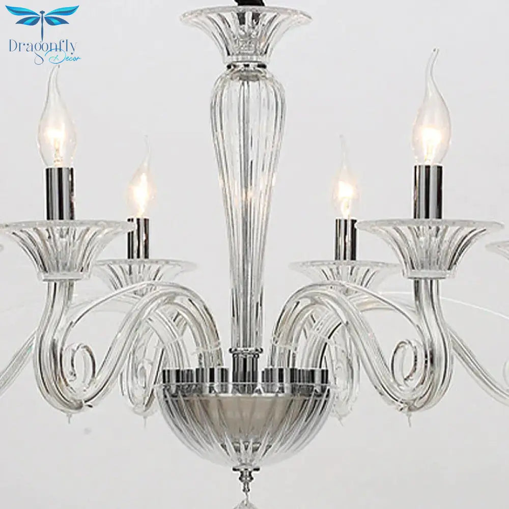 Traditional Curved Arm Pendant Chandelier 6/8/10 Heads White/Black/Blue Glass Ceiling Hanging Light