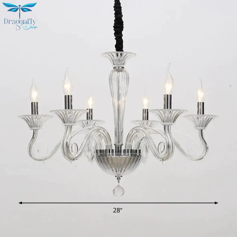 Traditional Curved Arm Pendant Chandelier 6/8/10 Heads White/Black/Blue Glass Ceiling Hanging Light