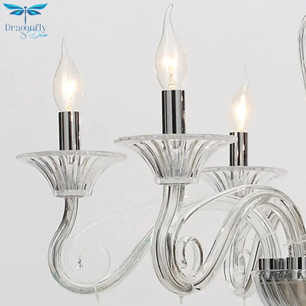 Traditional Curved Arm Pendant Chandelier 6/8/10 Heads White/Black/Blue Glass Ceiling Hanging Light