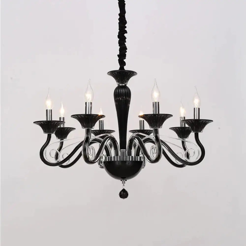 Traditional Curved Arm Pendant Chandelier 6/8/10 Heads White/Black/Blue Glass Ceiling Hanging Light
