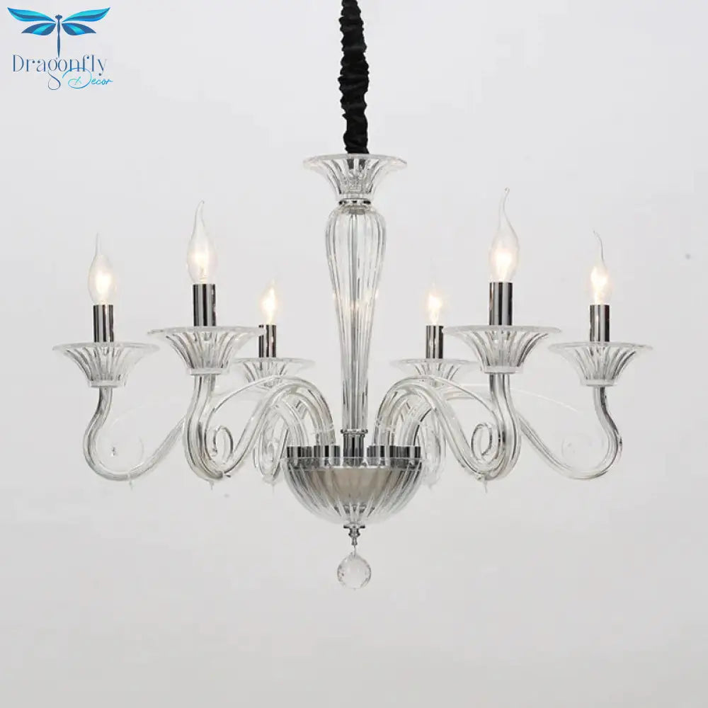 Traditional Curved Arm Pendant Chandelier 6/8/10 Heads White/Black/Blue Glass Ceiling Hanging Light