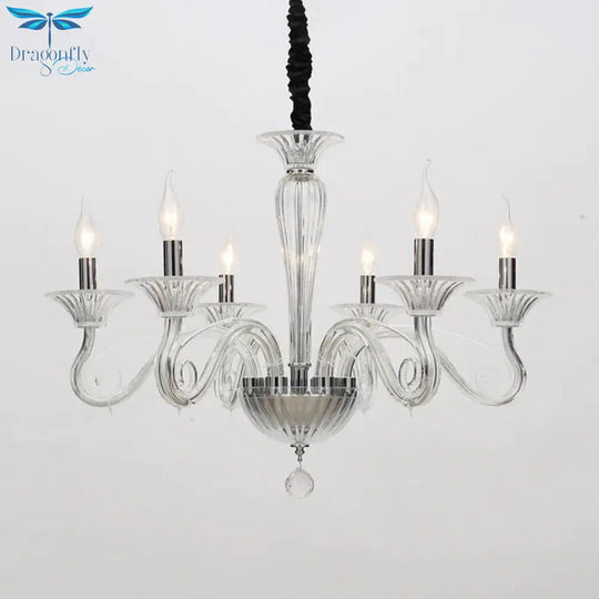 Traditional Curved Arm Pendant Chandelier 6/8/10 Heads White/Black/Blue Glass Ceiling Hanging Light