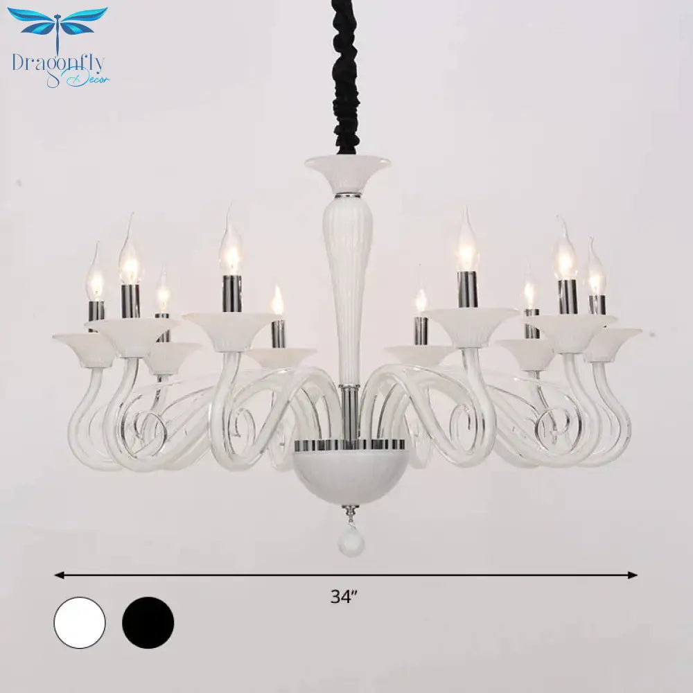 Traditional Curved Arm Pendant Chandelier 6/8/10 Heads White/Black/Blue Glass Ceiling Hanging Light