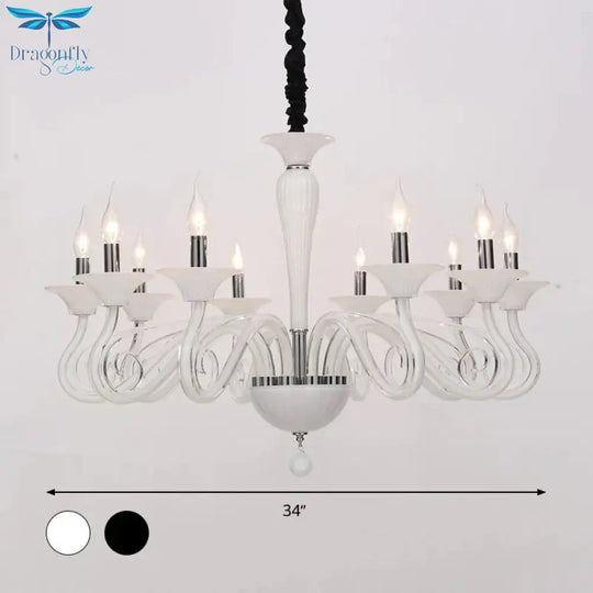 Traditional Curved Arm Pendant Chandelier 6/8/10 Heads White/Black/Blue Glass Ceiling Hanging Light