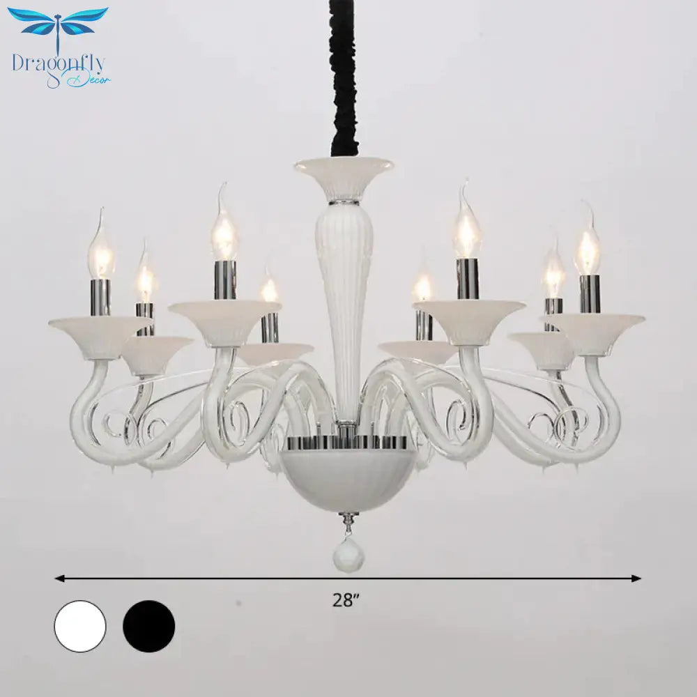 Traditional Curved Arm Pendant Chandelier 6/8/10 Heads White/Black/Blue Glass Ceiling Hanging Light