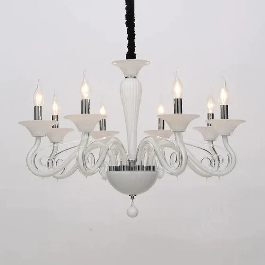 Traditional Curved Arm Pendant Chandelier 6/8/10 Heads White/Black/Blue Glass Ceiling Hanging Light