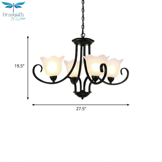 Traditional Frosted Glass Bedroom Chandelier Pendant 4/6/8 Light In Black