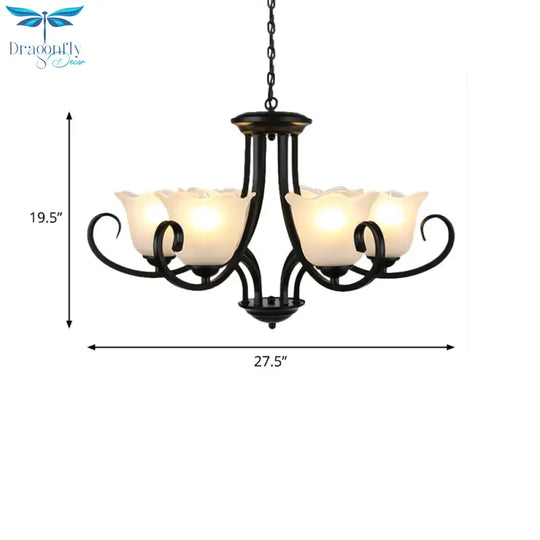 Traditional Frosted Glass Bedroom Chandelier Pendant 4/6/8 Light In Black