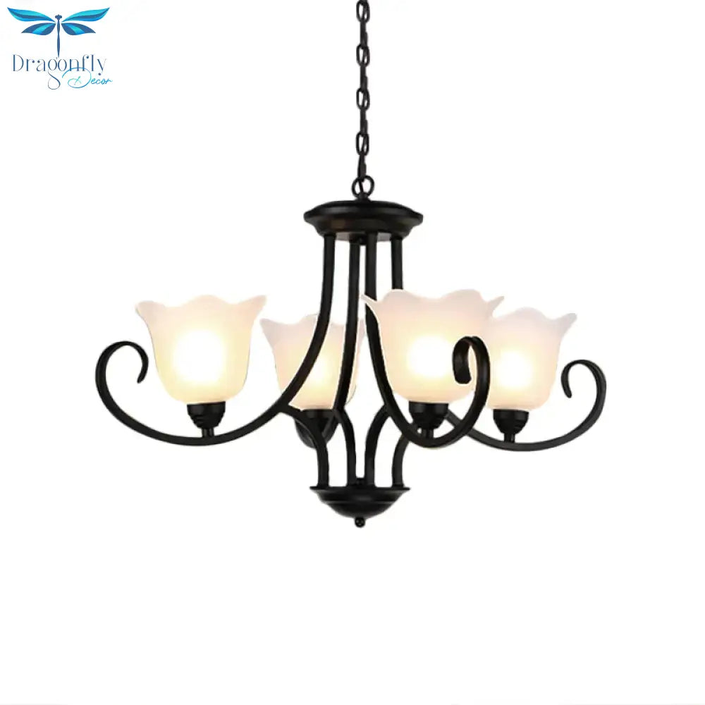 Traditional Frosted Glass Bedroom Chandelier Pendant 4/6/8 Light In Black