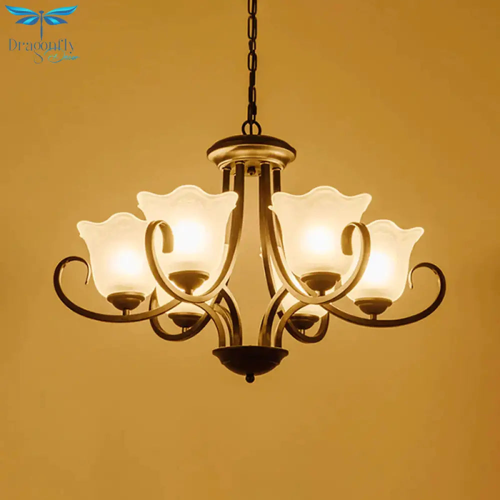 Traditional Frosted Glass Bedroom Chandelier Pendant 4/6/8 Light In Black