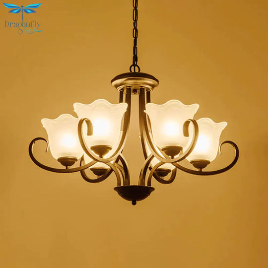 Traditional Frosted Glass Bedroom Chandelier Pendant 4/6/8 Light In Black