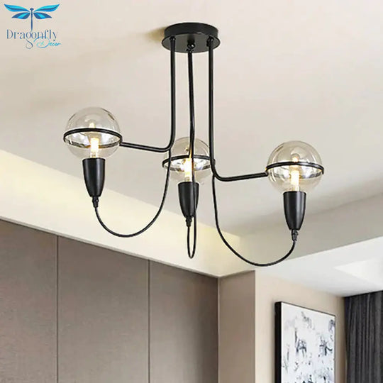 Traditional Globe Clear Glass Cluster Pendant In Black For Bedroom