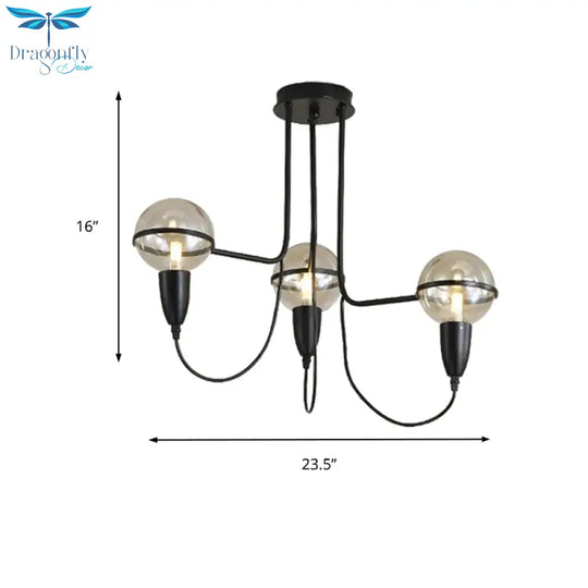 Traditional Globe Clear Glass Cluster Pendant In Black For Bedroom