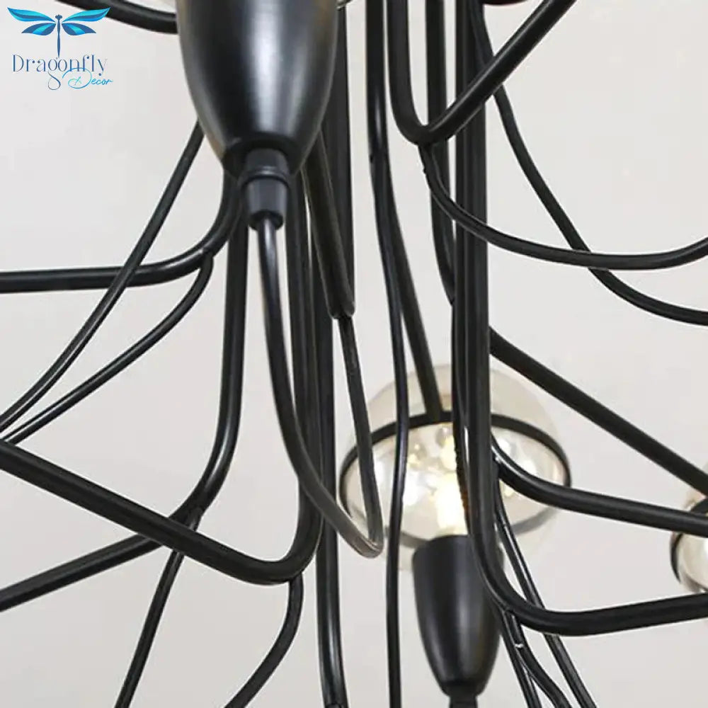 Traditional Globe Clear Glass Cluster Pendant In Black For Bedroom
