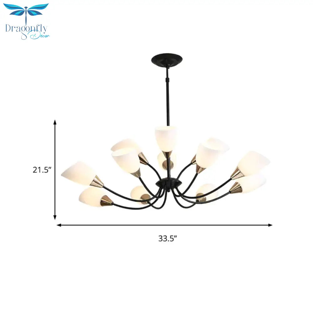 Traditional Oval Frosted 12 Lights Ceiling Light Glass Hanging Chandelier In Black For Living Room