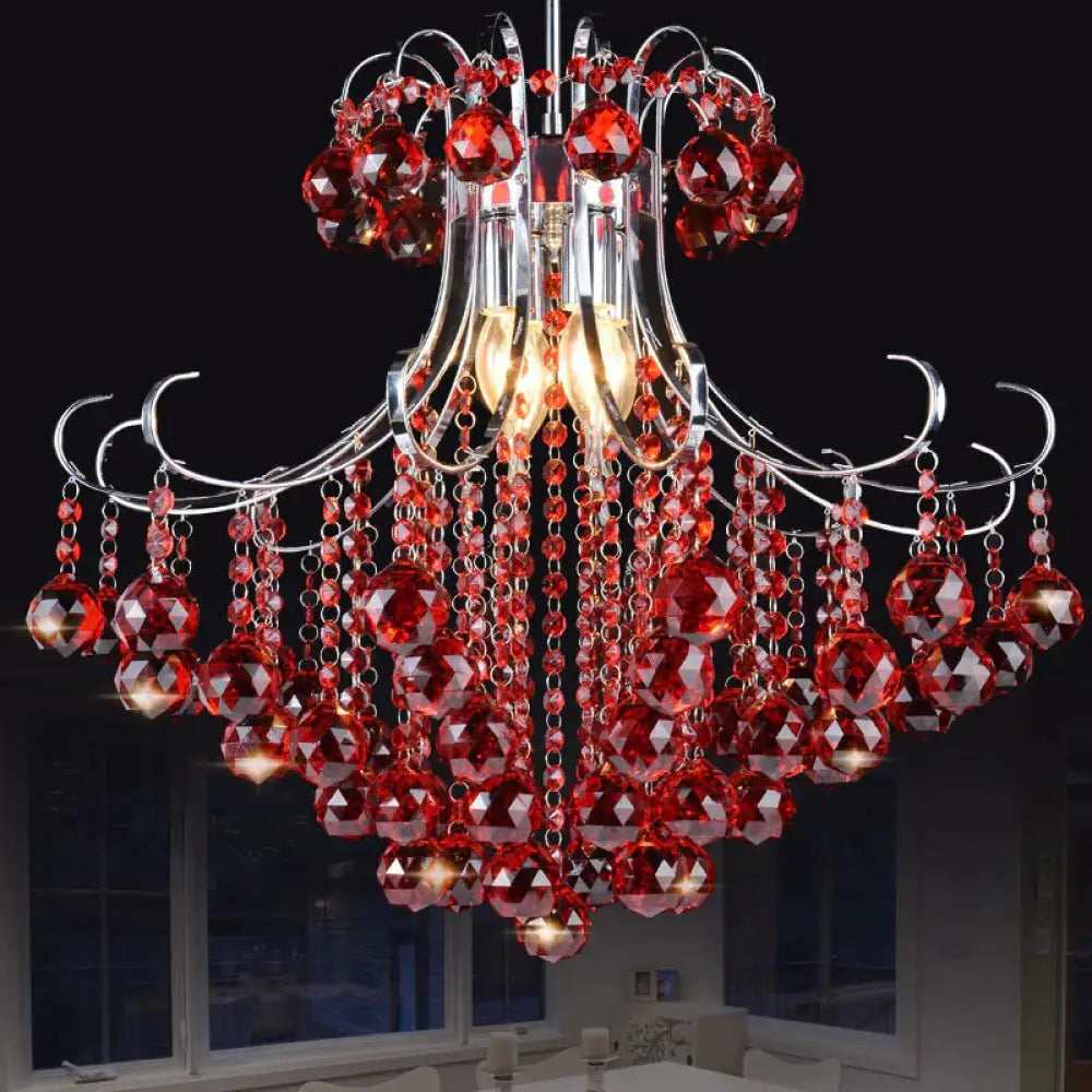 Traditional Raindrop 3 Bulb Purple/Red Faceted Crystal Ball Down Lighting In Chrome Red