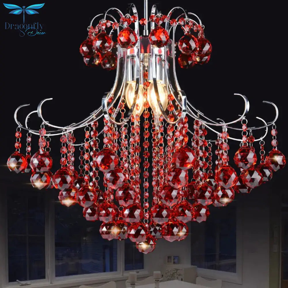Traditional Raindrop 3 Bulb Purple/Red Faceted Crystal Ball Down Lighting In Chrome