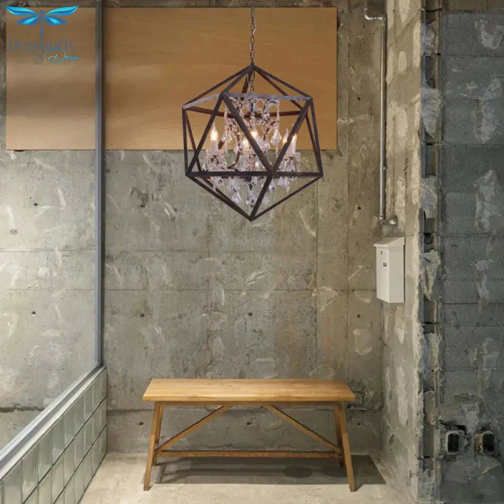 Traditional Rust Metal Hanging Ceiling Fixture With Clear Crystal Drop