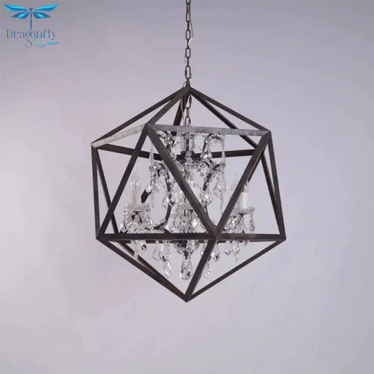 Traditional Rust Metal Hanging Ceiling Fixture With Clear Crystal Drop