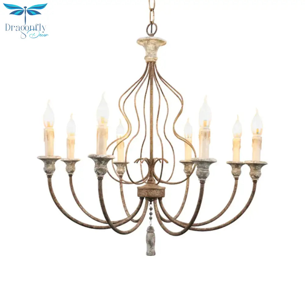 Traditional Sputnik Hanging Chandelier Metal 8 Bulbs Suspension Light In Rust For Bedroom