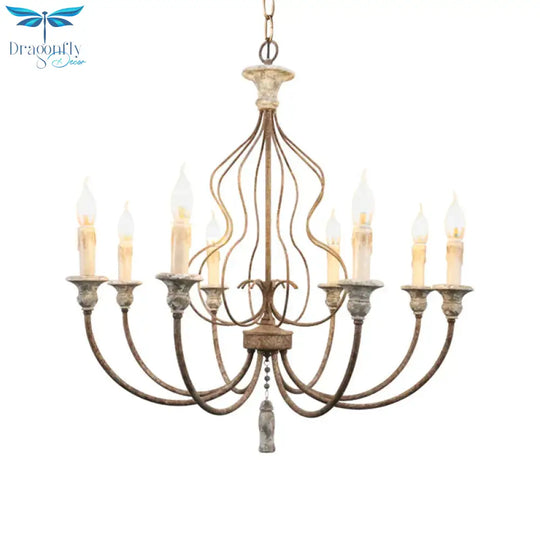 Traditional Sputnik Hanging Chandelier Metal 8 Bulbs Suspension Light In Rust For Bedroom