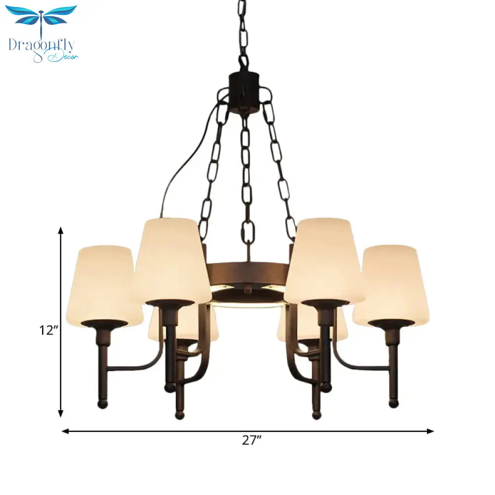 Traditional Tapered Chandelier Pendant Light 6 Heads Clear/Cream Glass Hanging Lamp In Rust For