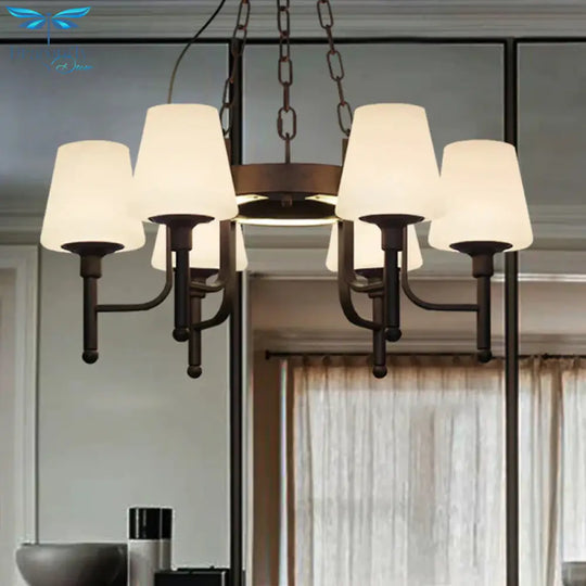 Traditional Tapered Chandelier Pendant Light 6 Heads Clear/Cream Glass Hanging Lamp In Rust For