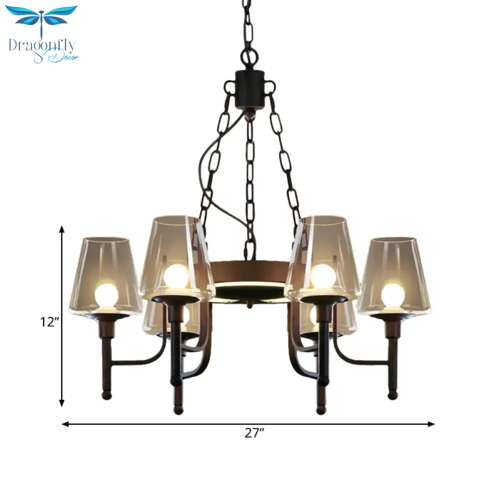 Traditional Tapered Chandelier Pendant Light 6 Heads Clear/Cream Glass Hanging Lamp In Rust For