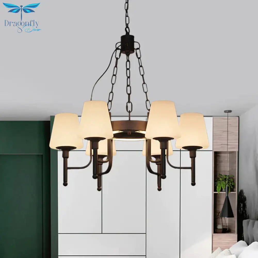 Traditional Tapered Chandelier Pendant Light 6 Heads Clear/Cream Glass Hanging Lamp In Rust For