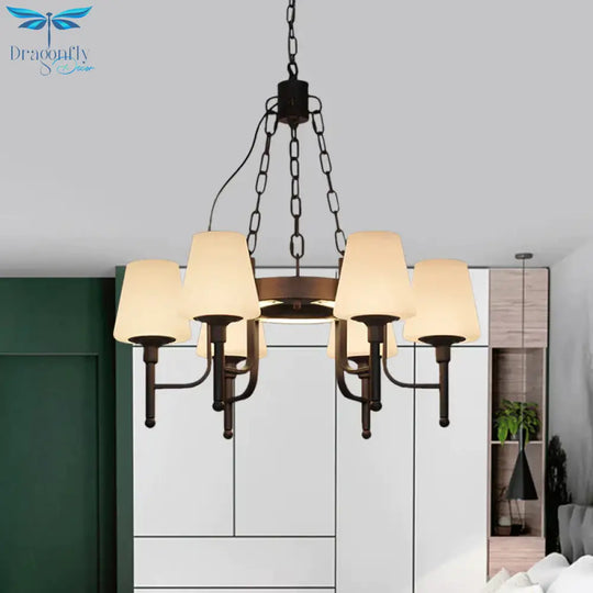 Traditional Tapered Chandelier Pendant Light 6 Heads Clear/Cream Glass Hanging Lamp In Rust For