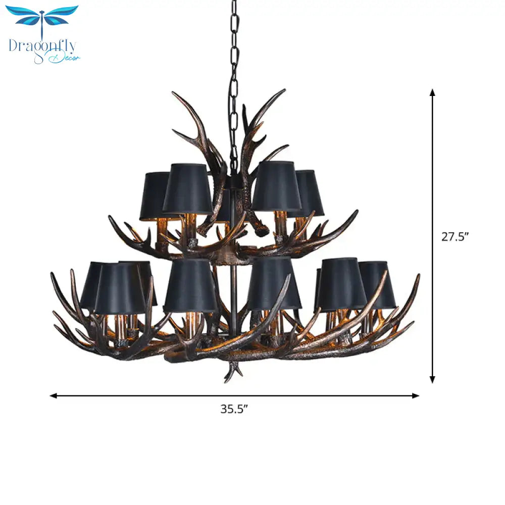 Traditional Tapered Shaped Hanging Lamp 4/6/10 Bulbs Resin Chandelier Light Fixture In Black For