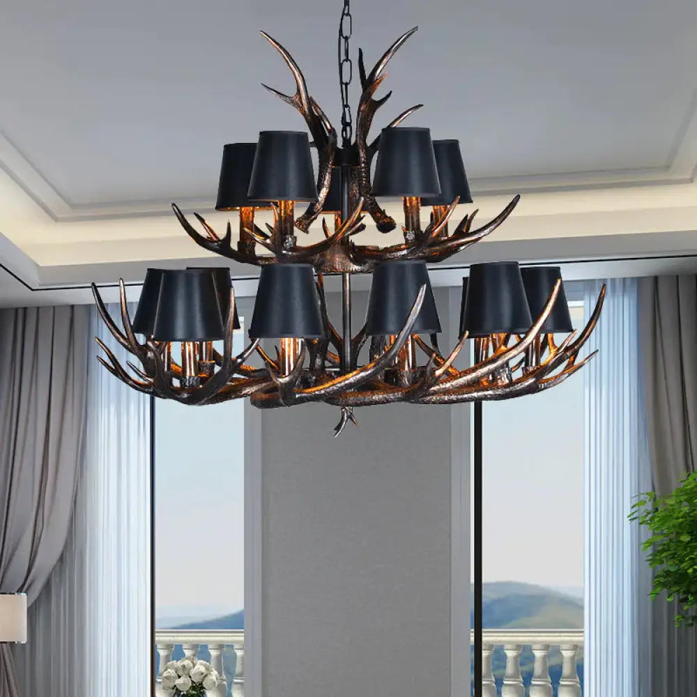 Traditional Tapered Shaped Hanging Lamp 4/6/10 Bulbs Resin Chandelier Light Fixture In Black For