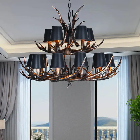 Traditional Tapered Shaped Hanging Lamp 4/6/10 Bulbs Resin Chandelier Light Fixture In Black For