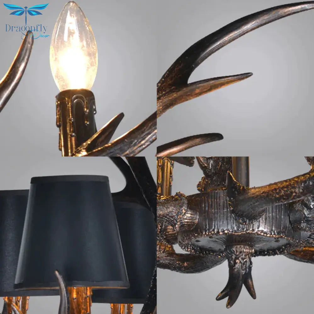 Traditional Tapered Shaped Hanging Lamp 4/6/10 Bulbs Resin Chandelier Light Fixture In Black For