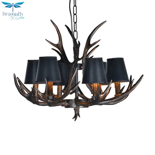 Traditional Tapered Shaped Hanging Lamp 4/6/10 Bulbs Resin Chandelier Light Fixture In Black For